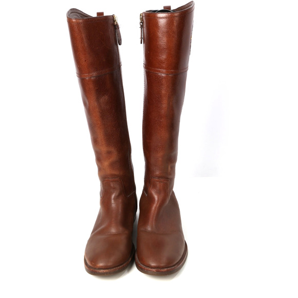 TORY BURCH Kiernan Riding Brown Leather Logo Knee High Boots Size 7M - Picture 5 of 16